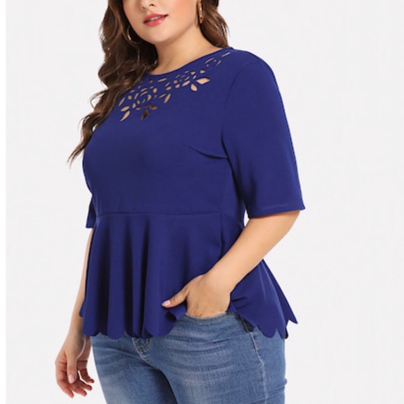 ➕Laser Cut Scalloped Hem Peplum Top - Picture 4 of 6